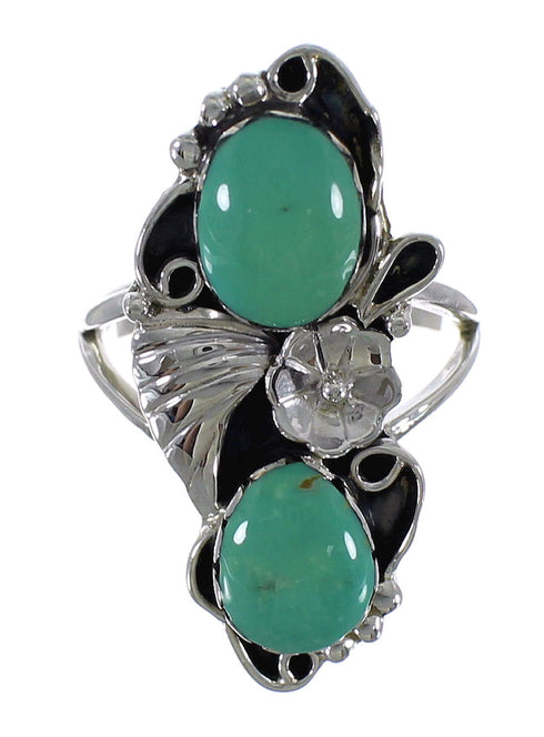 Genuine Sterling Silver Flower Turquoise Ring Size 4-3/4 RX60229